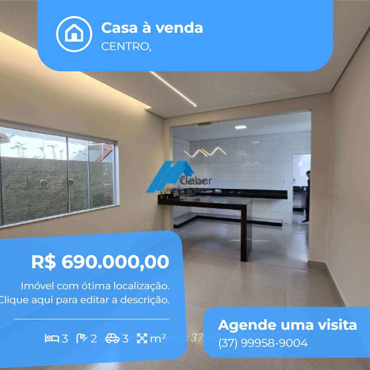 Casa no Centro comercial ou residencial, 3 quartos, suite e 3 vagas. - CLÉBER IMÓVEIS
