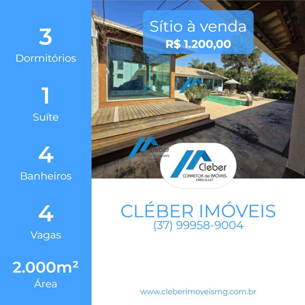 Sitio completo com casa sede, salão gourmet, capela grande, piscina, sauna, piscina, spa, cond. fechado. - CLÉBER IMÓVEIS